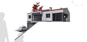 Fachada principal y lateral  2 : Vivienda-Unifamiliar 